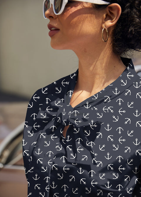 Vintage Style Bow Top in Anchor Print