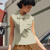 Vintage Style Bow Top in Sage Dot