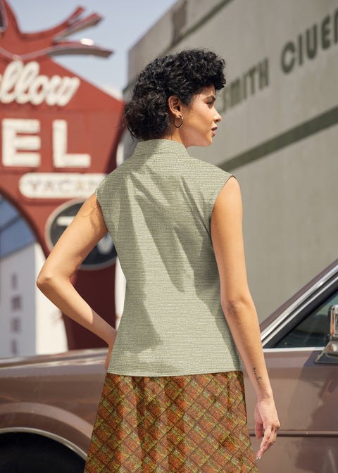 Vintage Style Bow Top in Sage Dot