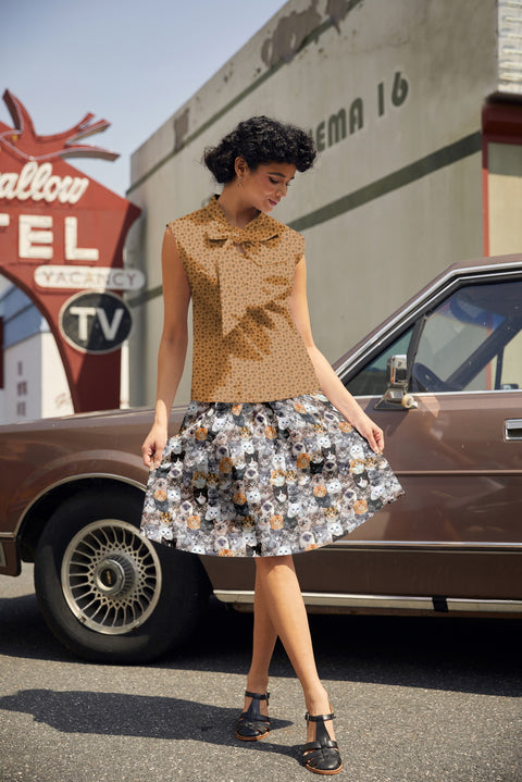 Vintage Style Bow Top in Paw Print