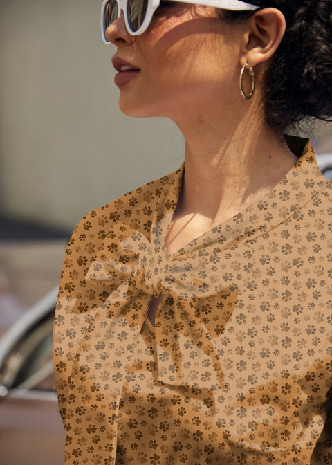 Vintage Style Bow Top in Paw Print