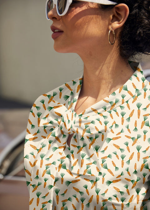 Vintage Style Bow Top in Carrots Print