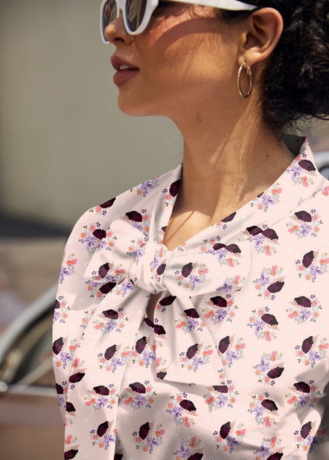 Vintage Style Bow Top in Hedgehog Print