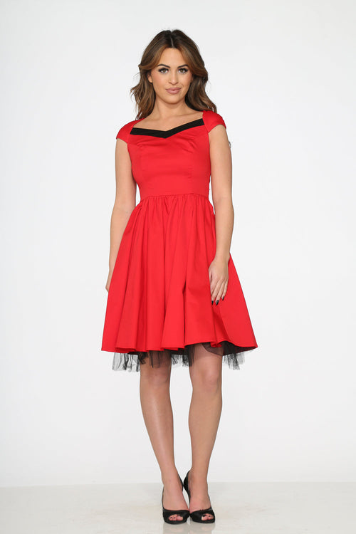 Red & Black Trim Swing Dress