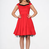 Red & Black Trim Swing Dress