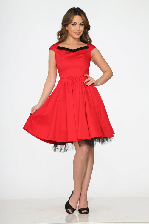 Red & Black Trim Swing Dress