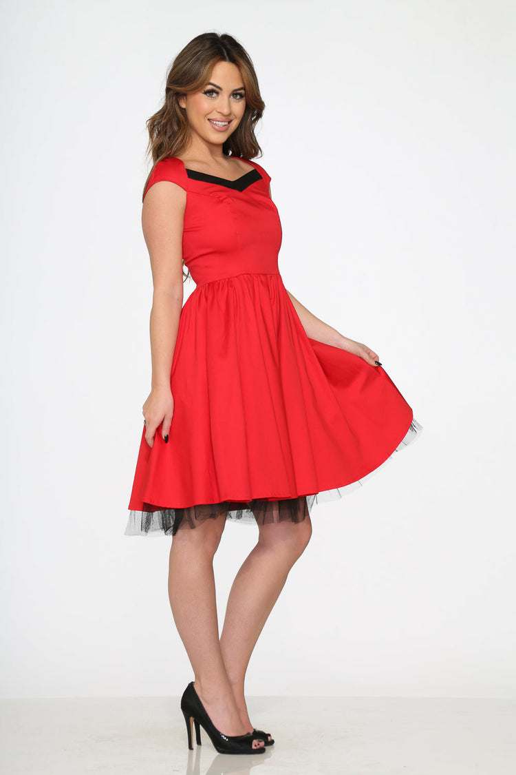 Red & Black Trim Swing Dress