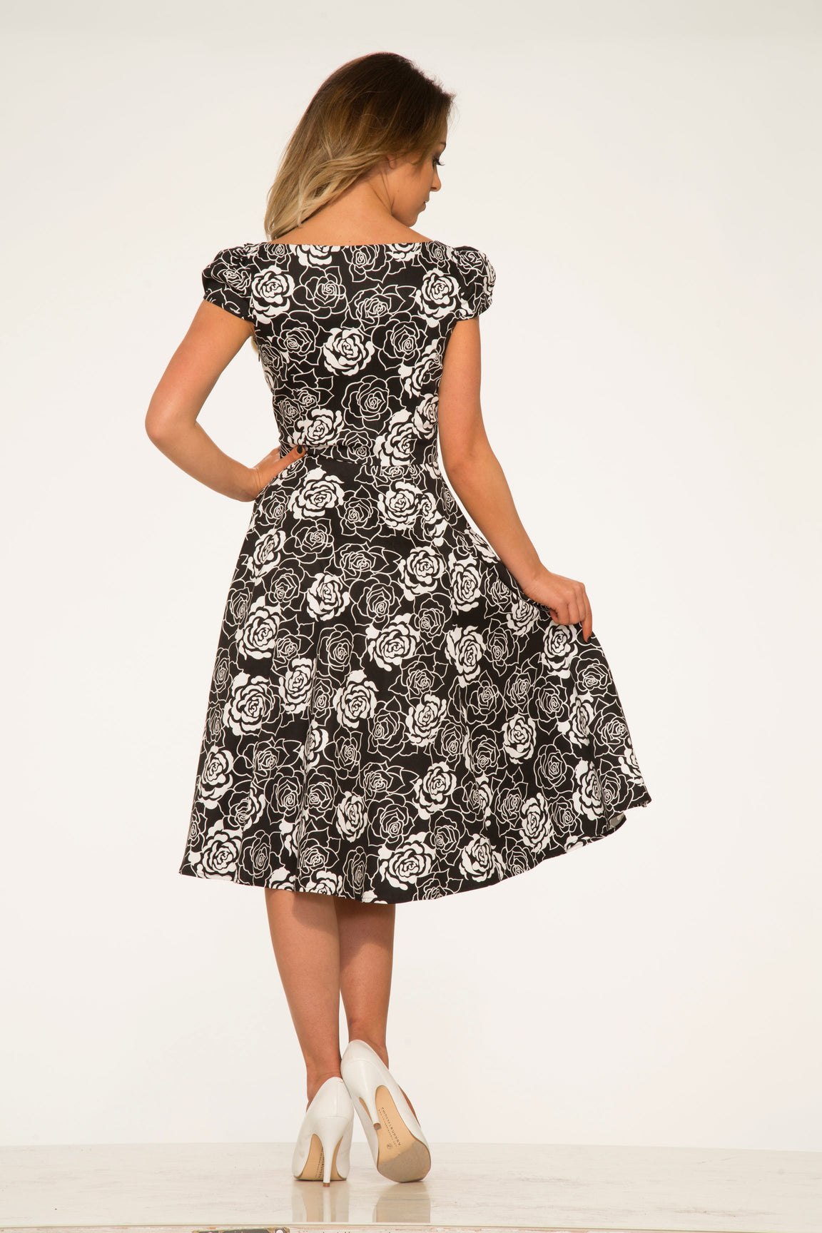 Black & White Rose Swing Dress