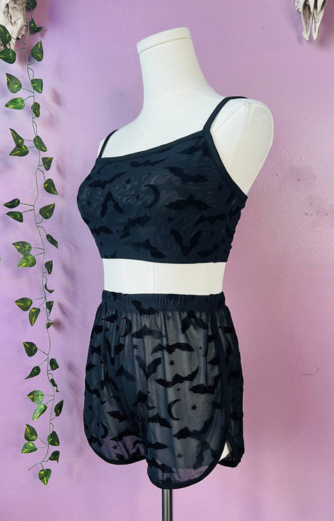 The Sinister Set - BATS - Sheer Velvet Flocked Bra & Shorts Separates