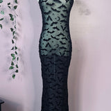 Sheer Hourglass Maxi Dress - Velvet Flocked Bats