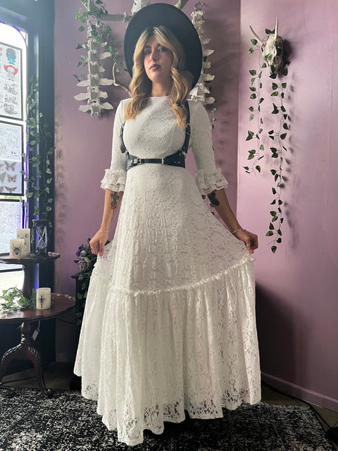 Mina Ivory Floral Lace Bride of the Vampire Maxi Dress XS Mina Ivory Floral Lace Bride of the Vampire Maxi Dress XS