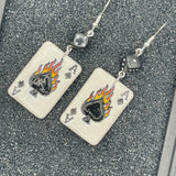 Tattoo - Flaming Ace of Spades Playing Card Earrings: Handmade Polymer Clay