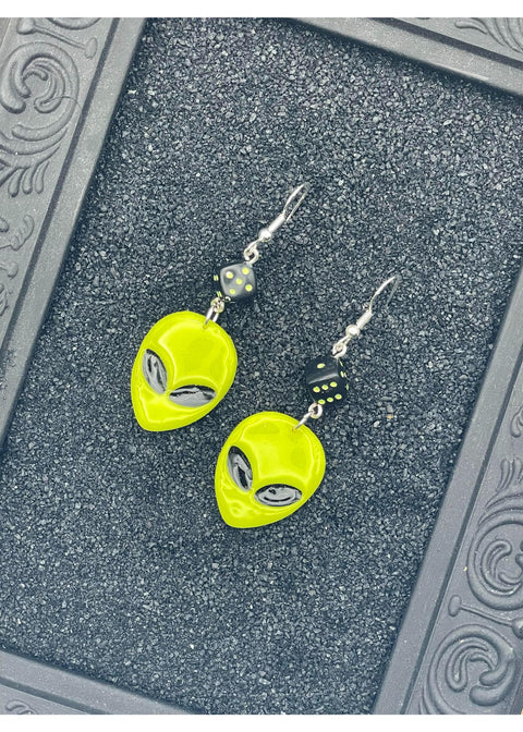 Alien Invasion Earrings with Black Dice