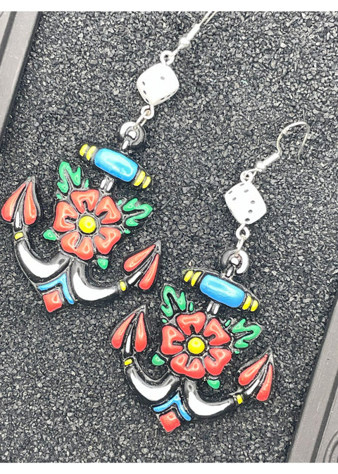 Tattoo Love Anchor Dangly Earrings