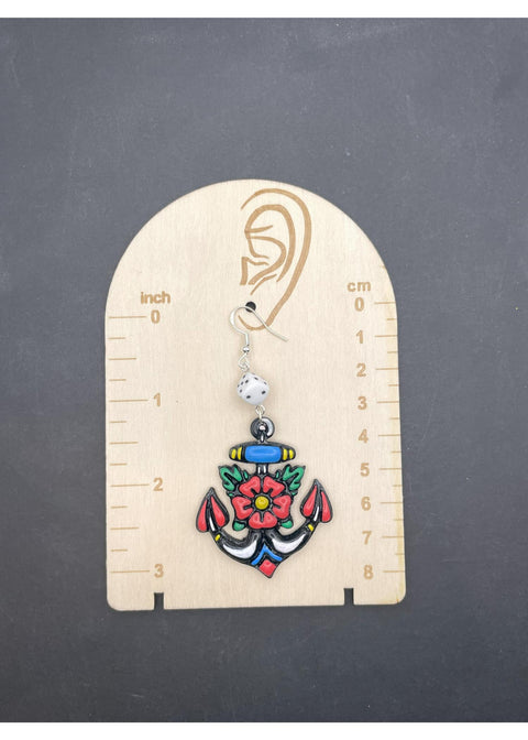 Tattoo Love Anchor Dangly Earrings