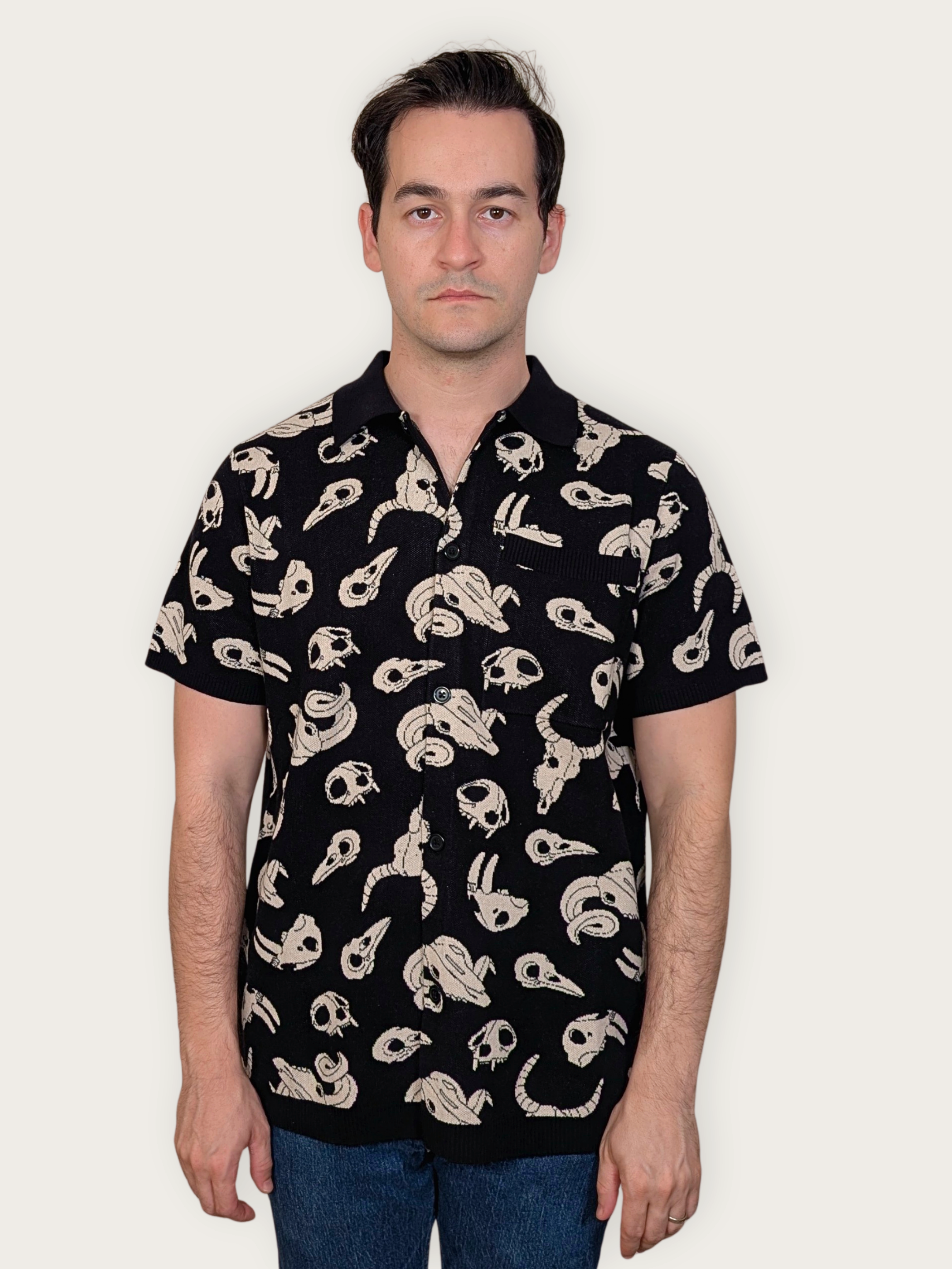 Unisex Animal Skulls Button Up Knit Shirt