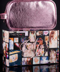 Pink makeup pouch on top of a colorful box with 'Get Lit' branding