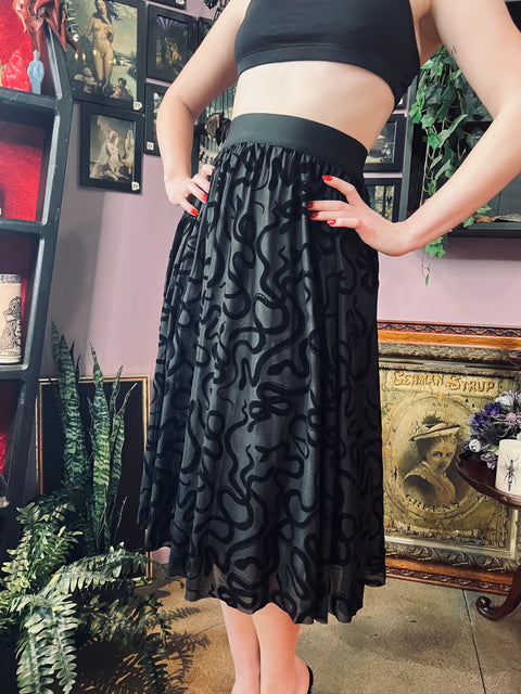 The Serpentine Skirt - Velvet Snake Flocked Full Skirt