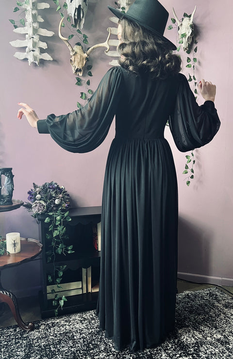 Minerva - Hauntingly Dramatic Mesh Maxi Dress with Built In Shorts
