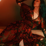 Aurora Wrap Dress in Flocked Red Roses