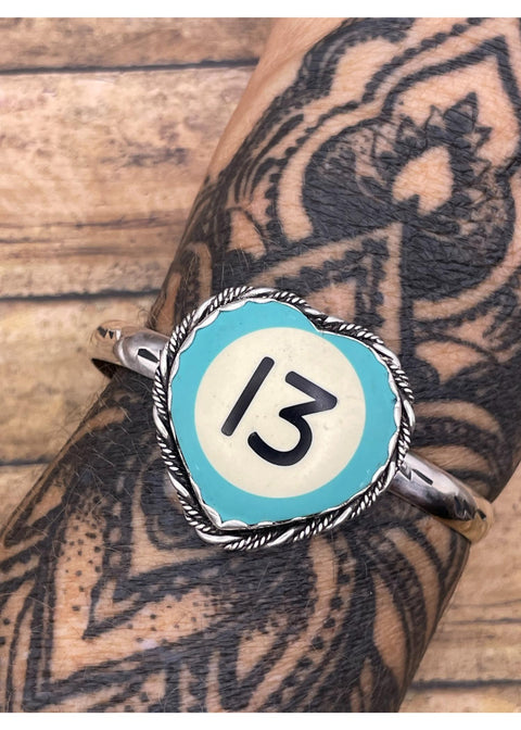 Billiard Ball #13 Heart Cuff Turquoise