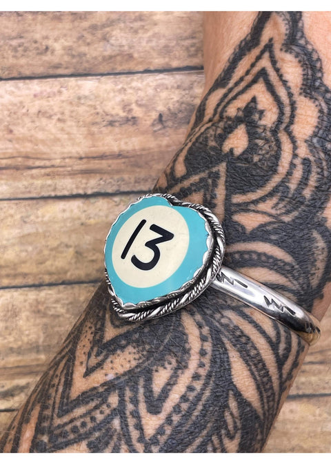 Billiard Ball #13 Heart Cuff Turquoise