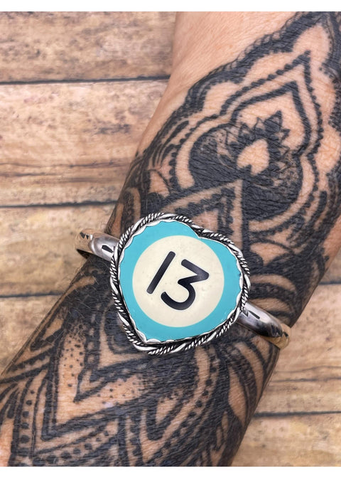 Billiard Ball #13 Heart Cuff Turquoise