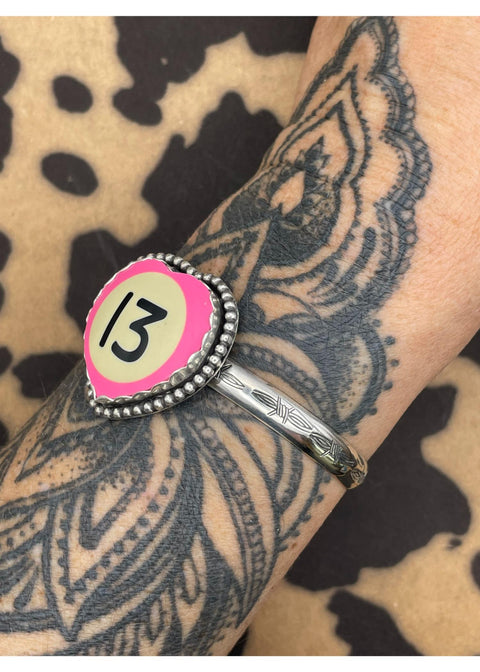 Billiard Ball #13 Heart Cuff Pink