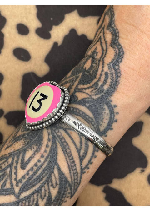 Billiard Ball #13 Heart Cuff Pink