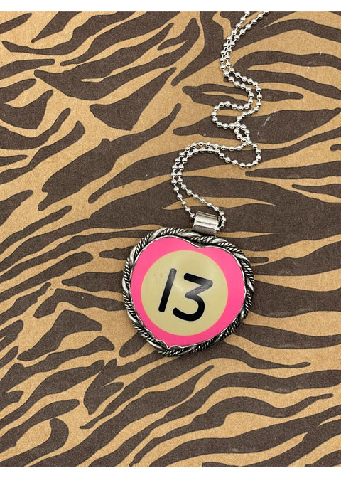 Billiard Ball #13 Pink Heart Pendant
