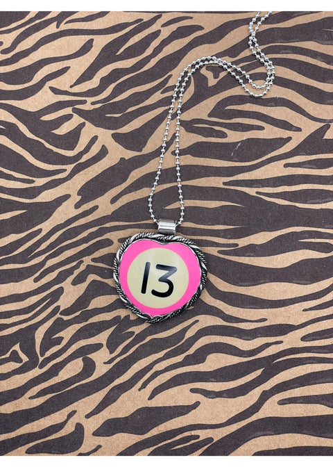 Billiard Ball #13 Pink Heart Pendant