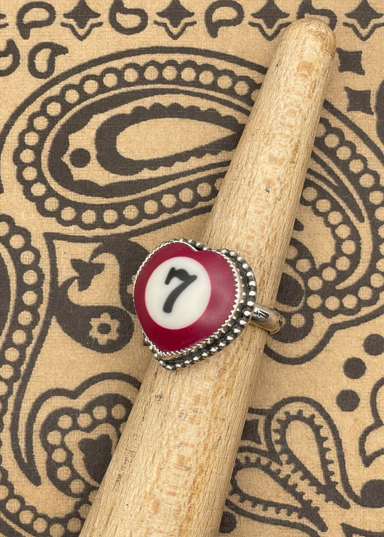 Billiard Ball #7 Sterling Silver Heart Ring
