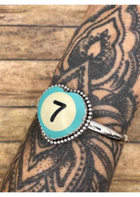 Billiard Ball Lucky #7 Heart Cuff Turquoise
