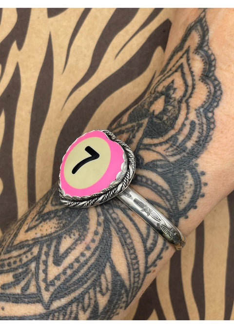 Billiard Ball Lucky #7 Heart Cuff Pink