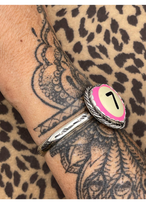 Billiard Ball Lucky #7 Heart Cuff Pink
