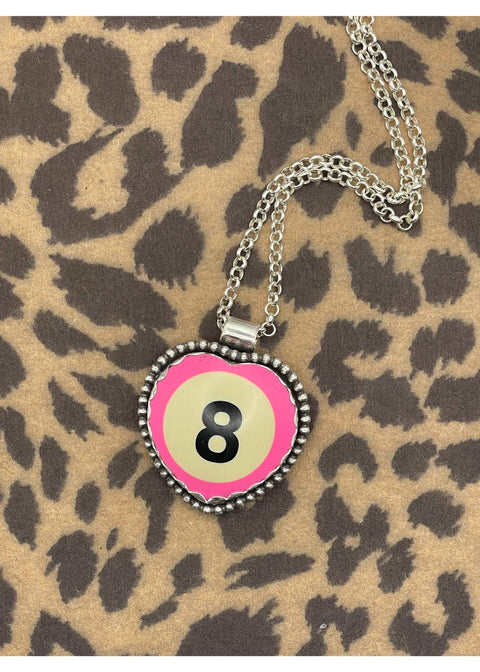 Billiard 8-Ball Pink Heart Pendant