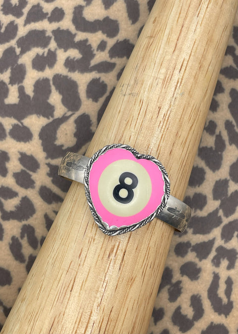 Billiard 8-Ball Pink Heart Cuff Bracelet