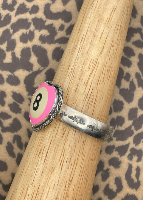 Billiard 8-Ball Pink Heart Cuff Bracelet