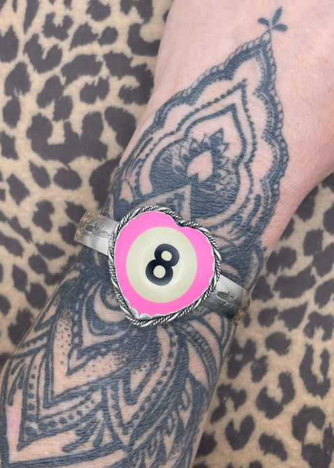 Billiard 8-Ball Pink Heart Cuff Bracelet
