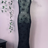 Sheer Hourglass Maxi Dress - Velvet Flocked Spider Webs