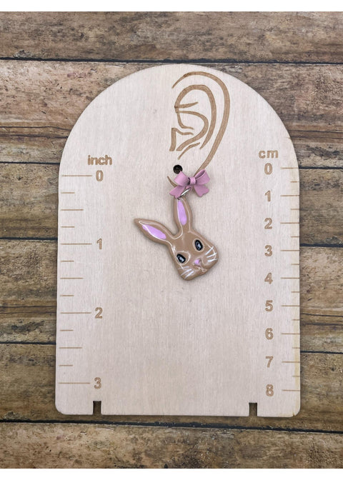 Easter Bunny Earrings with Pink Bow - Beige