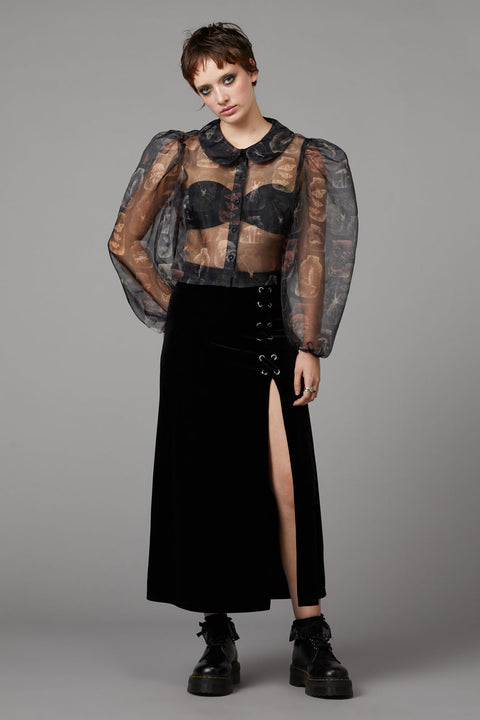 Sheer Gothic Puff Shoulder Blouse