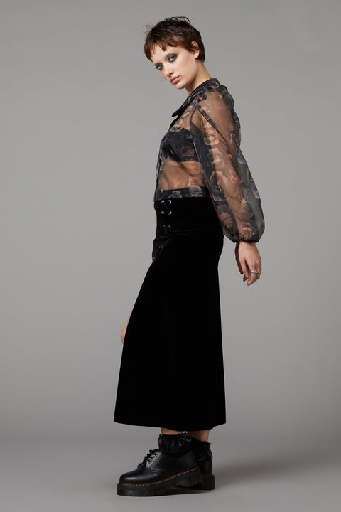 Sheer Gothic Puff Shoulder Blouse