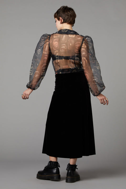 Sheer Gothic Puff Shoulder Blouse