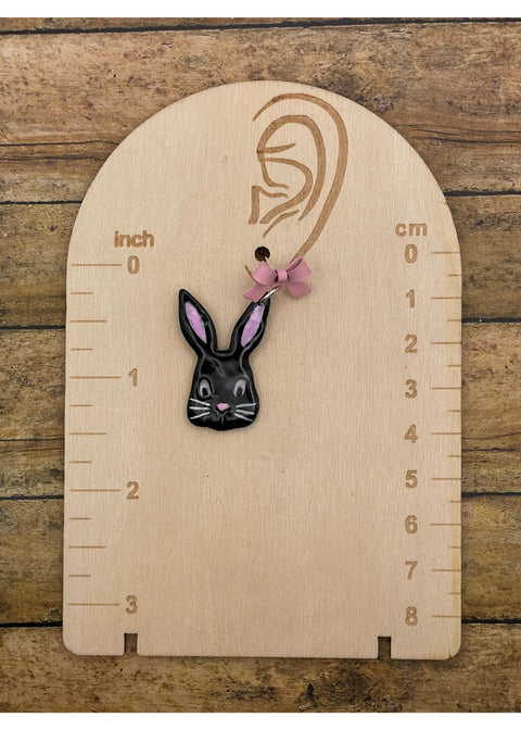 Easter Bunny Earrings with Pink Bow - Black
