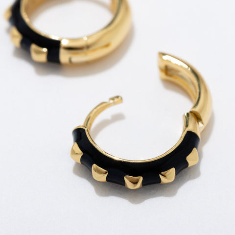 Stud Enamel Huggie Hoop Earrings Sterling Silver