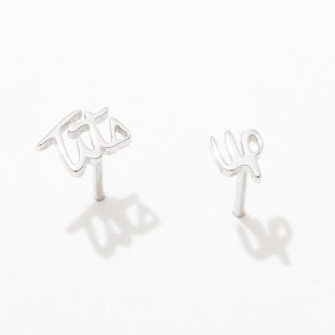 Tits Up Script Stud Earrings