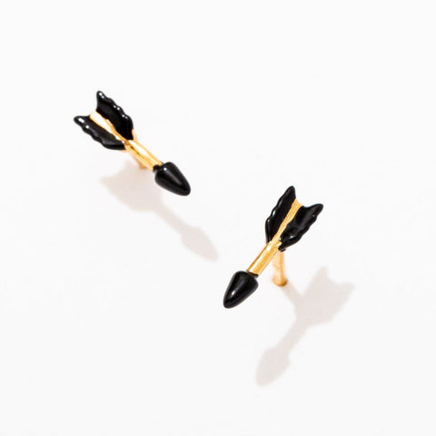 Tiny Black Arrow Stud Earrings Sterling Silver