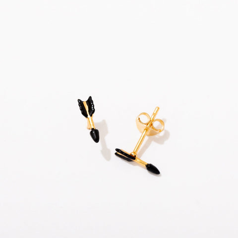 Tiny Black Arrow Stud Earrings Sterling Silver