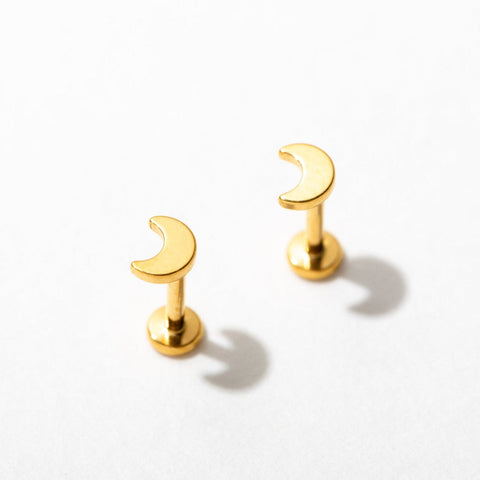 Tiny Moon Flat Back Stud Earrings